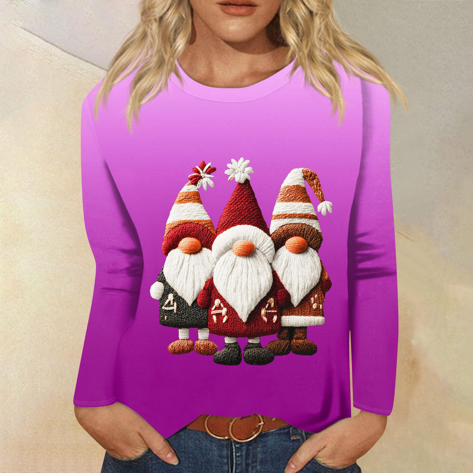 

Women s Loose Comfortable Casual Fashion Round Neck Christmas Print Long Sleeve Hoodie XXXXXL фіолетовий