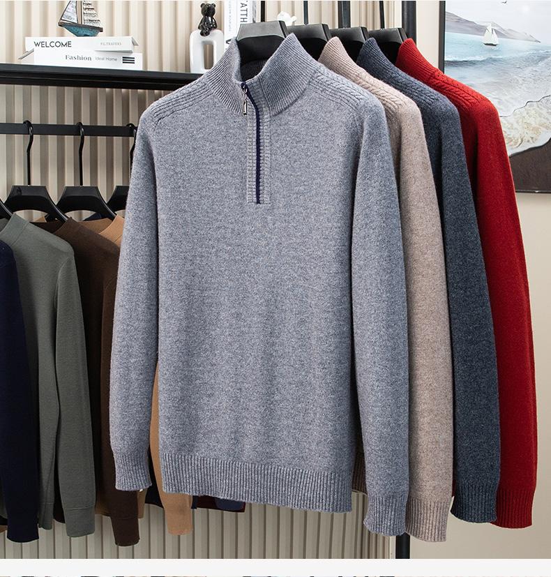 [100% Sheep Wool] Heavy Duty Thickened Half Height Zipper Collar Woolen Sweater for Men's Autumn and Winter Warmth Sweater