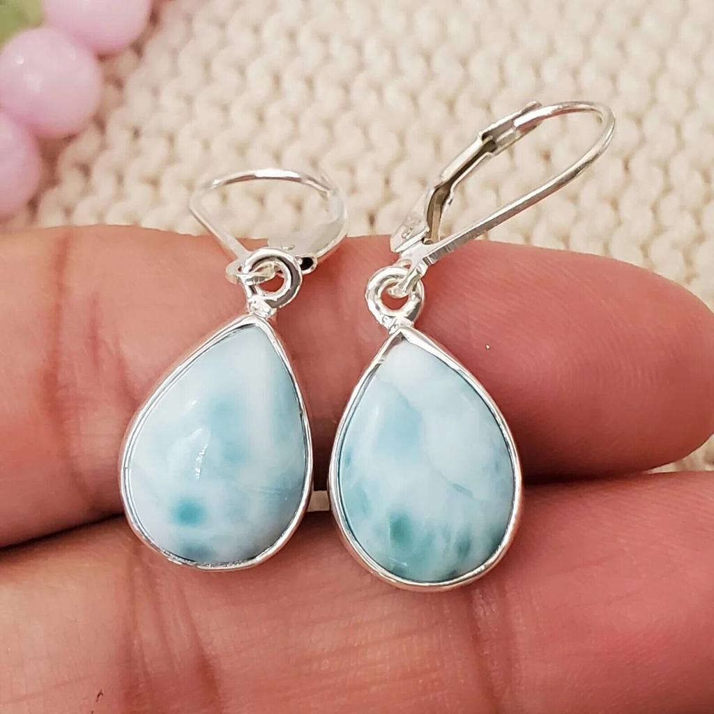 Cercei Larimar Lever Back Hook Cercel Teardrop Larimar Gem Larimar Gem