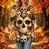 Women's Casual Loose Fit Three-Quarter Sleeve Neck Top with Halloween Print