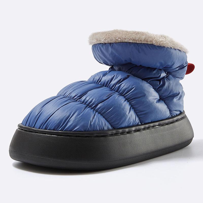 Móda Zimní teplé boty 2024 nové vysoké pevné látky odolné proti dešti milovníci plyše nosí domácí bavlněnou obuv doma i venku pantofle