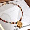 National Trend Brings Good Fortune Eight Treasures Compass Necklace Color-blocked Natural Stone Beaded Pendant Retro Ethnic Style