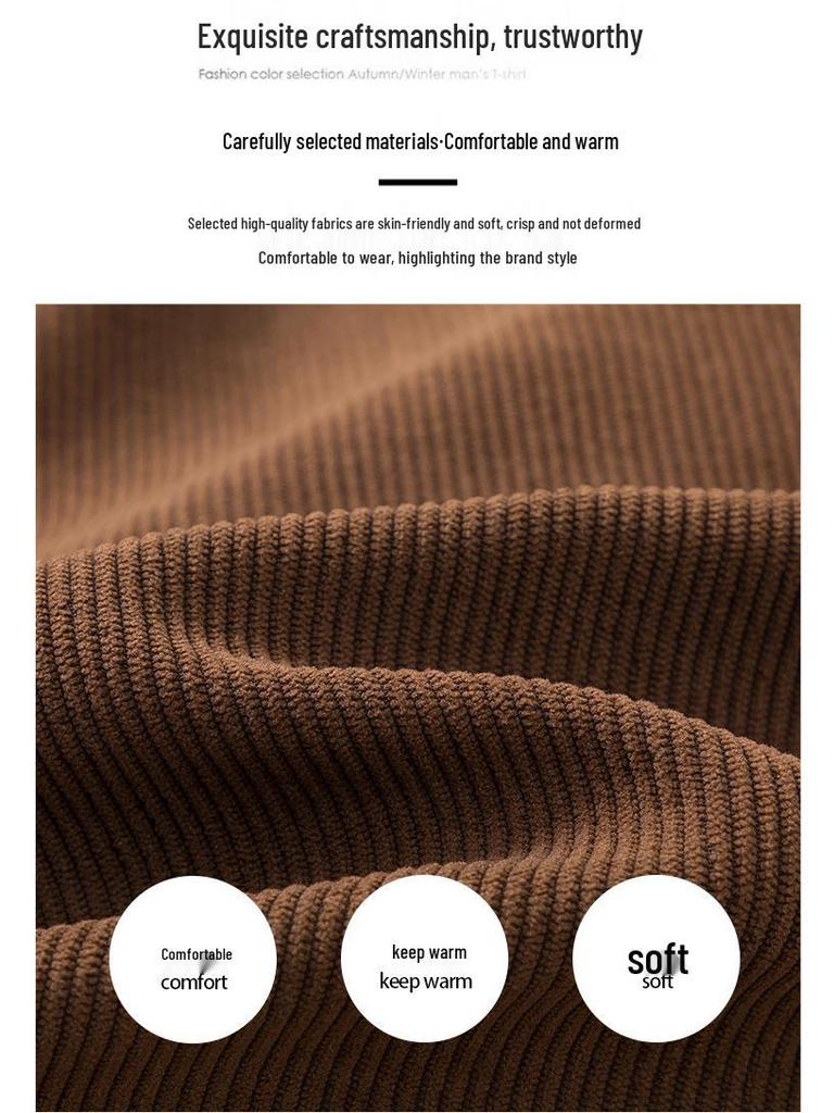 Men's Autumn/Winter Thickened Long-Sleeve Top, Half-High Collar, Plus Velvet Warm Knit Base Layer.