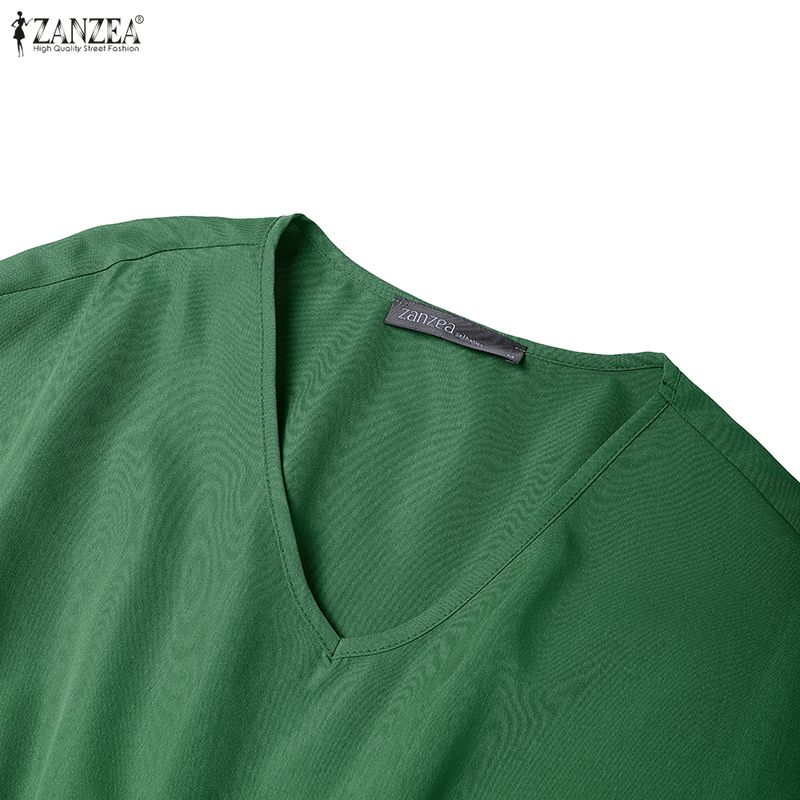 ZANZEA Vestido Casual Suelto de Manga 3/4 con Cuello en V para Mujer
