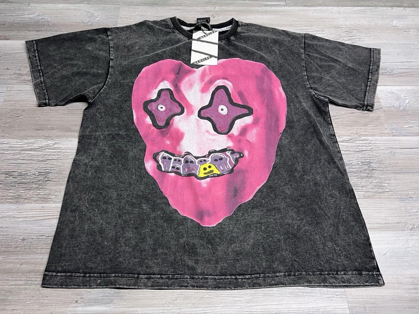 

Asamiya x Aoshi Black Ghost Heart Monster Pink Smile Streetwear Tee NWT Size L M