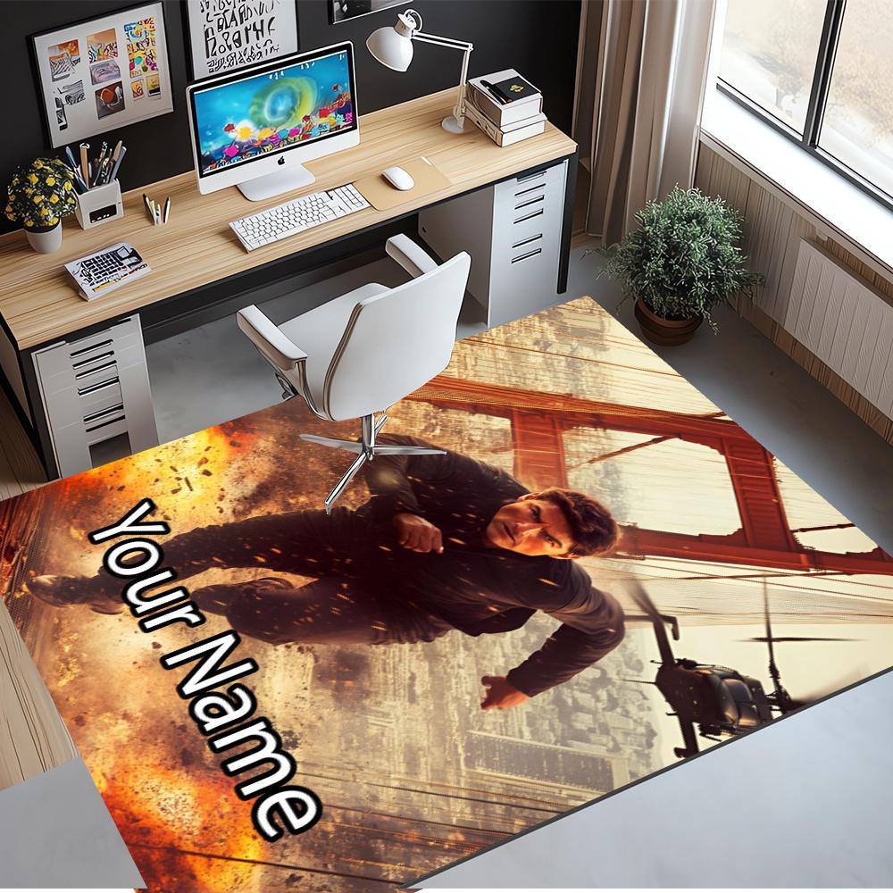 Custom Name Mission Impossible Printed Carpet, Rug for Office Chair Living Room Bedroom Kitchen Room Decor Gifts.