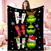 Ho Ho Ho Merry Grinch Christmas Theme Cartoon Flannel Blanket Soft Warm Throw Blanket For Office Sofa Lightweight Home Decor Memorial Gift
