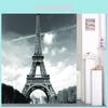 Eiffeltornet Polyester Duschdraperi Med Stadens Nattlandskap Bro Design För Badrumsinredning