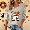Women's V-Neck Halloween Print 3/4 Sleeve Casual Top