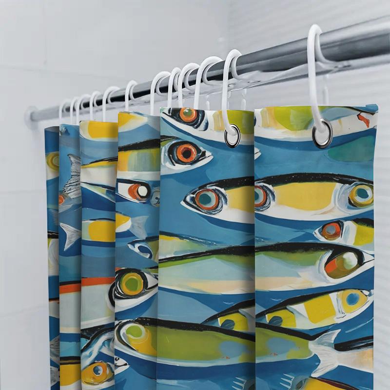 Bright Fish Print Shower Curtain Waterproof Fabric Home Decoration Wall Hanging Blue Green Yellow Decorative Bathrooms