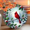 1PC Cardinal and Holly Berry Round Wreath Wall Art Decor Hanging Iron Metal Painting for Christmas Gift Home Garden Porch Bar Cafe Office
