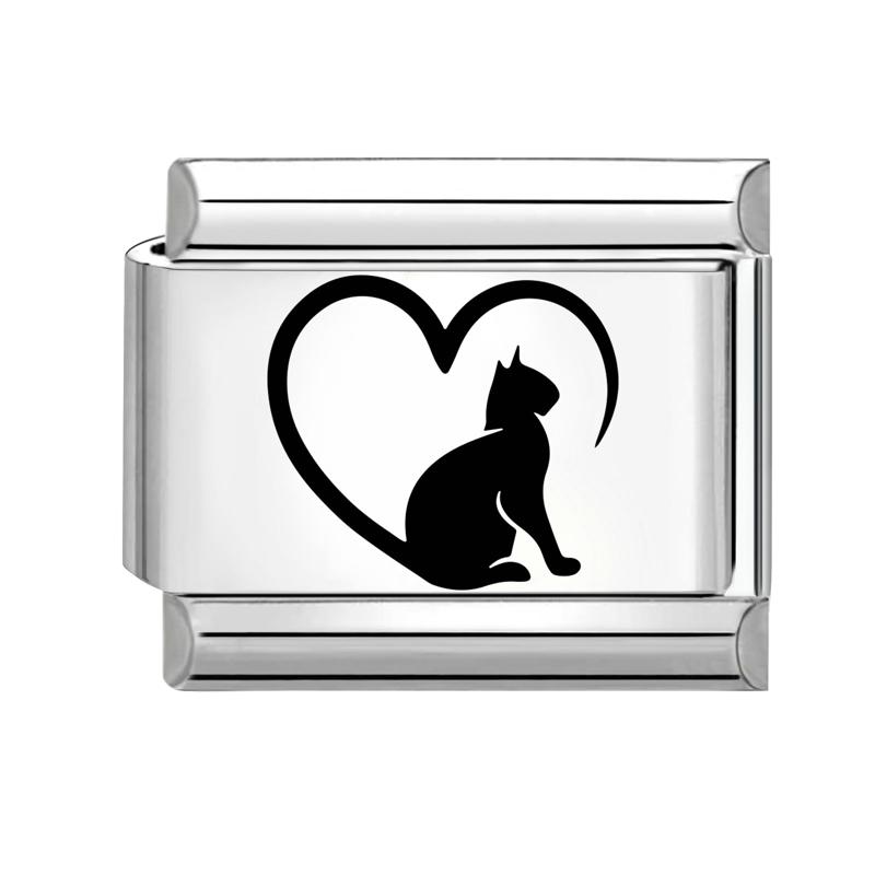Cute Laser Engraving DIY Italian Charm Bracelet Butterfly Cat Heart Fish Music Beads 9MM Stainless Steel Personalized Jewelry