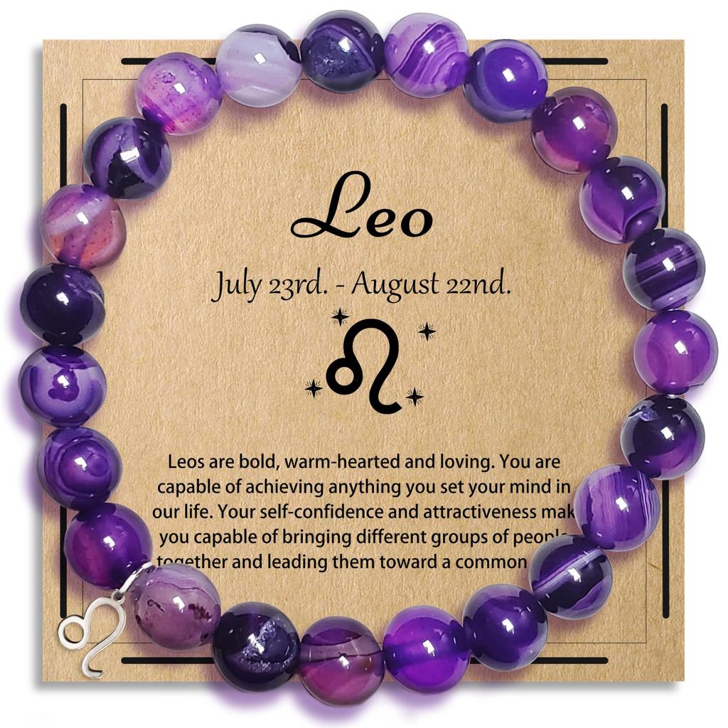 Twelve Constellation Bracelet 8mm Purple Agate Beaded Elastic Rope Bracelet Constellation Bracelet