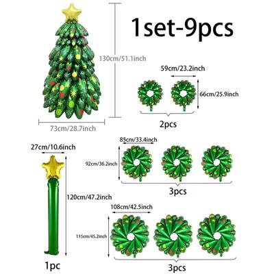 1set 3D Christmas Tree Balloons Large Green Tree Shaped Balloon Set For Christmas Party Decoration Shop Window And Garden Decor