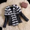 Womens Fashion Warm Plush Pocket Long Sleeve Imitation Leather Collar Coat
