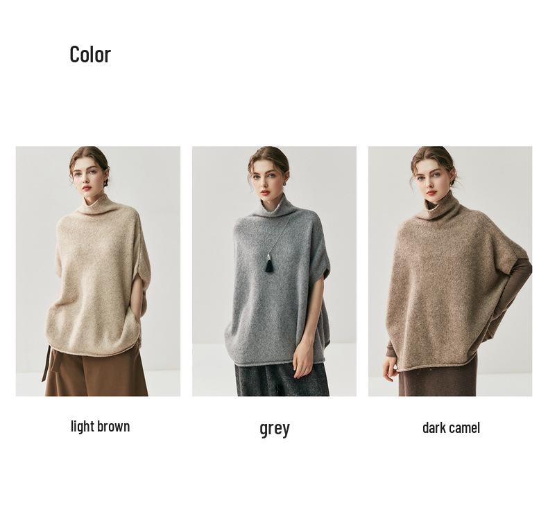 Women's High Neck Yak Wool Batwing Sleeve Sweater - 2025 Autumn/Winter