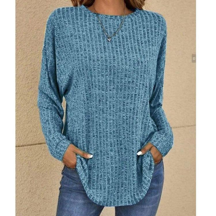 2023 Dames Casual Vintage Effen Kleur T-shirt Lente Herfst Mode Ronde Hals Lange Mouw Los Elegante Alles-passende Pullovers