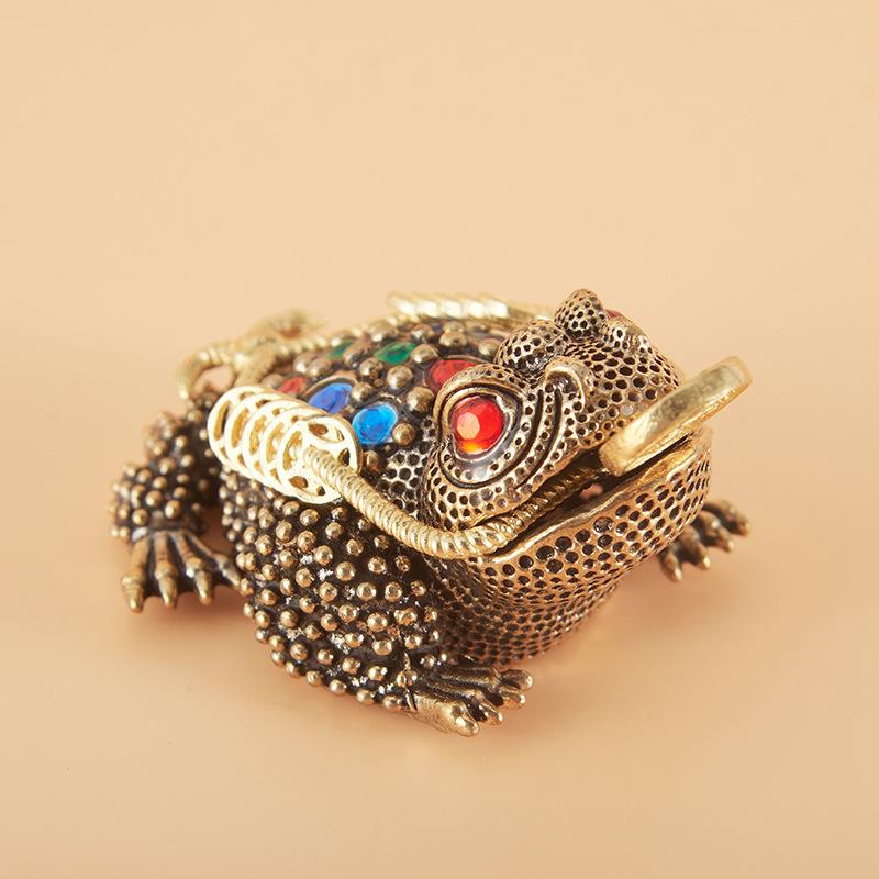 Brass Three-Legged Golden Toad Tea Pet - Home or Office Decorative Piece and Craft Ornament