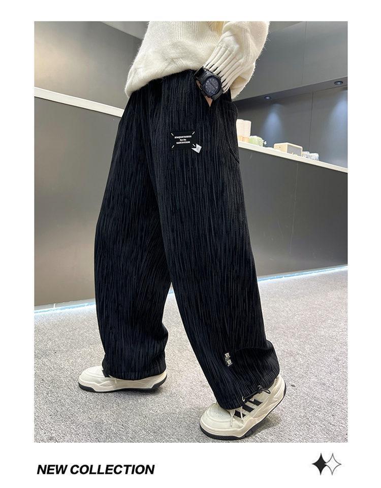 Boys' Fleece-Lined Corduroy Pants - Autumn & Winter Style, Thickened One-Piece Fleece, Handsome Casual Pants for Older Boys
