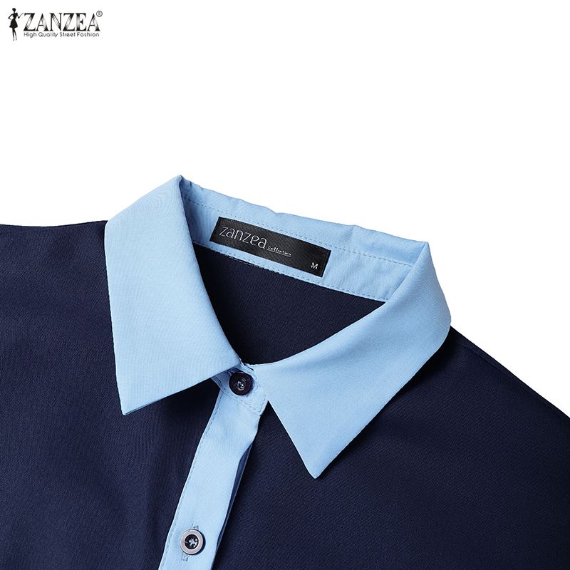 ZANZEA Damska bluzka z długim rękawem i kołnierzykiem typu „klik”