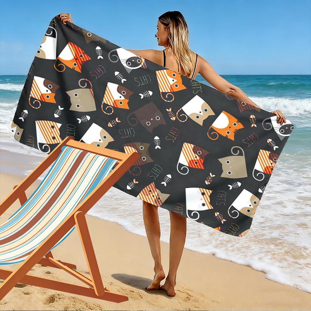 Cartoon-Katzenmuster Strandtuch Strandtuch schnelltrocknend für Reisen Outdoor-Sport Joggen Strand und Schwimmen
