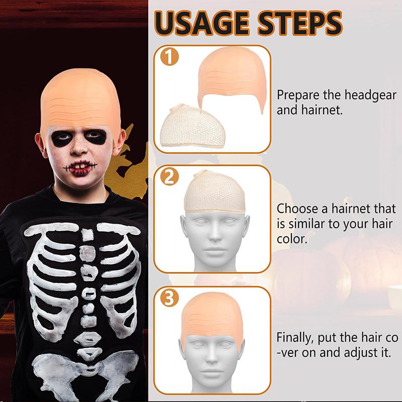 1/2/4Pcs Latex Bald Cap Set For Adults Bald Cap Fancy Dress Cosplay Hat Wig Cap Fake Bald Wig Costume Accessory For Stage Plays