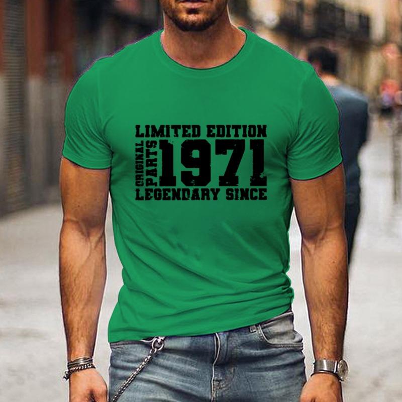 "EDYCJA LIMITOWANA 1971" Nadruk z literami, Casualowe bluzki z krótkim rękawem i okrągłym dekoltem dla mężczyzn, Szybkoschnący, wygodny, casualowy letni T-shirt