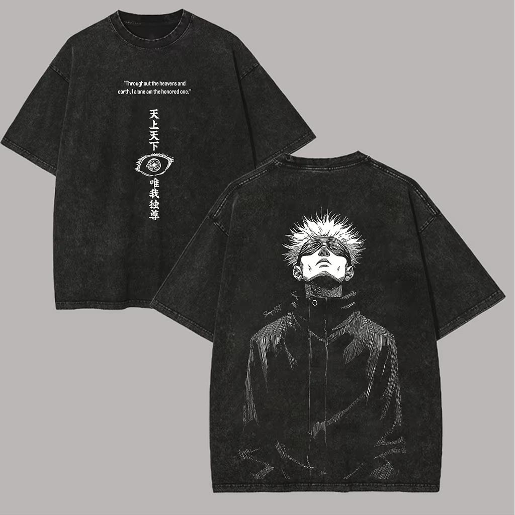 

Jujutsu Kaisen Manga Gojo Satoru Printed Tshirt Mens and Womens Washed Tshirt High Quality Vintage Cotton Tshirt Tops XL
