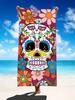 Aquarell Totenkopf Floral Strandtuch Decke Premium Mikrofaser Schnelltrocknend Große Größe Stark Saugfähig Sandfest für Reisen Pool