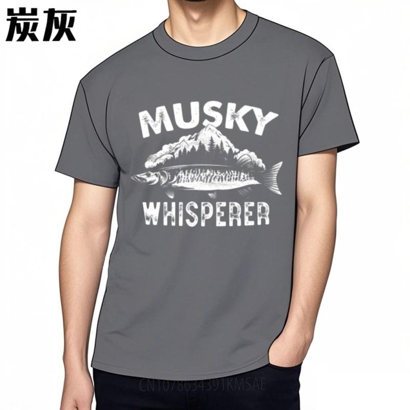 Comfortable Teenagers Round Neck T Shirt Unisex Musky Whisperer Fish Mountain Design Hiphop For Man Top Tees Workout Tshirt