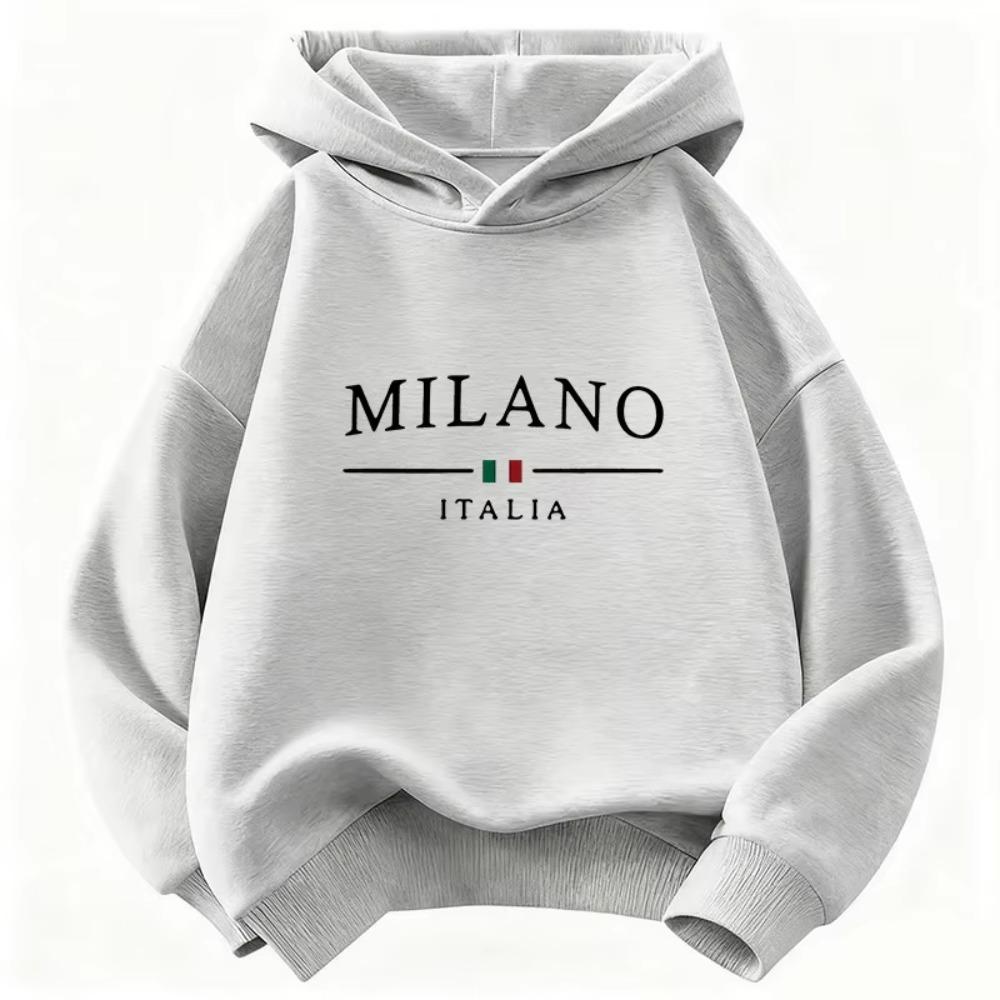 Mode Milano Italien Brief Aufdruck Lustiger Hoodie Kinder Y2k Kinder Sweatshirt Kapuzenpullover Freizeit Kapuzenpullover für Jungen Mädchen Kleidung