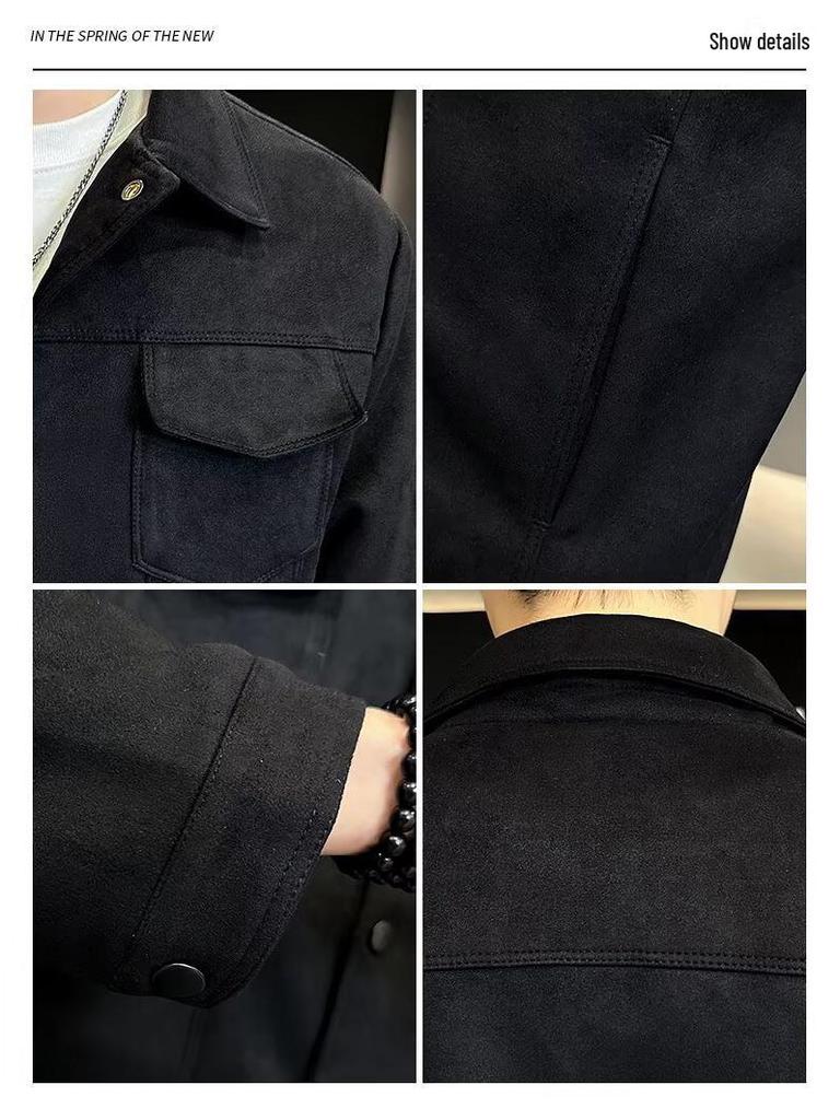 Modna zamszowa kurtka męska 2025: Wysokiej jakości odzież casualowa na wiosnę/jesień