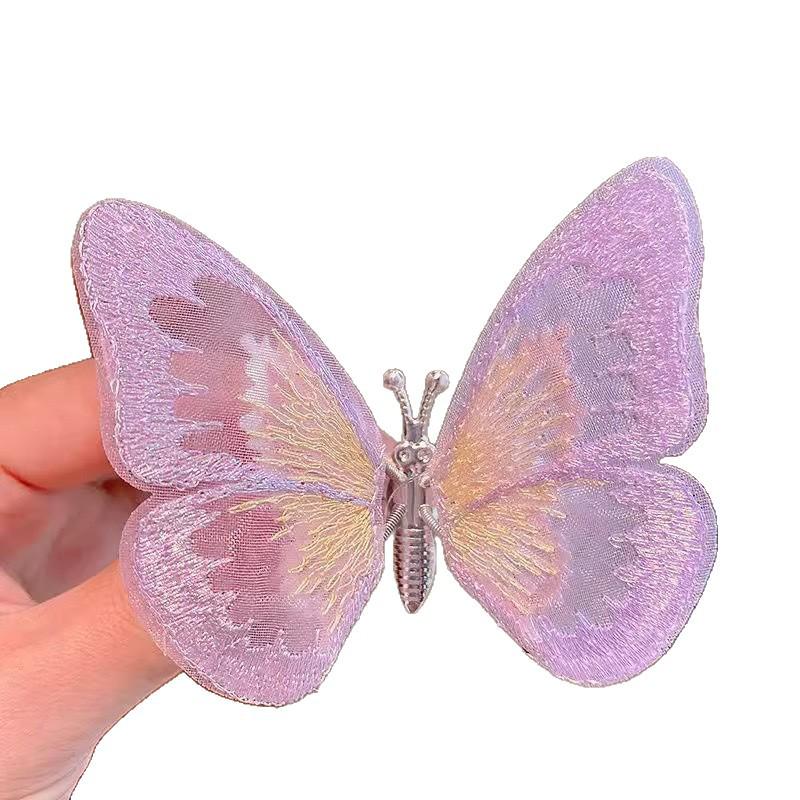 3D Embroidered Butterfly Hair Clip: Sweet Ancient Style for Girls with Gradient Wings