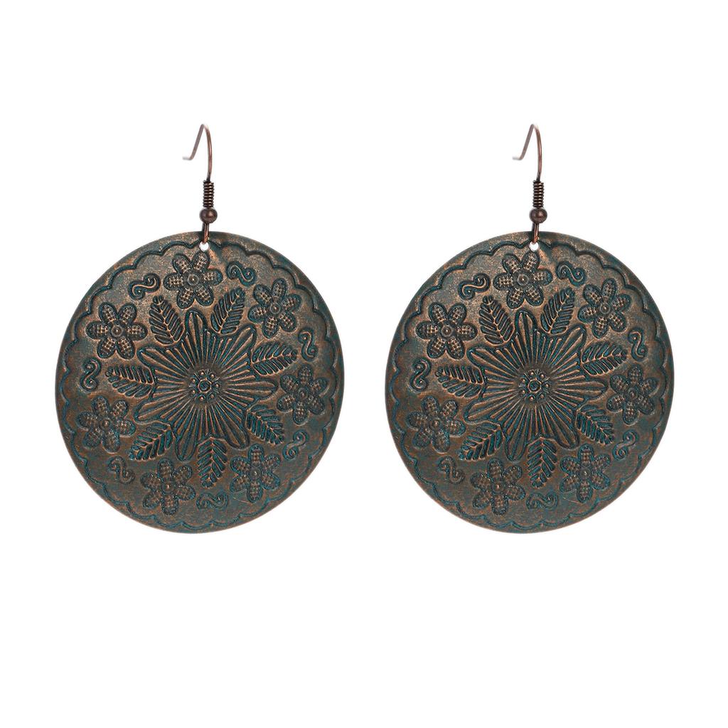 Antique Bronze Metal Earrings Vintage Geometric Round Triangle Dangle Pendientes Earrings Women's Ethnic Indian Jhumka Zircon