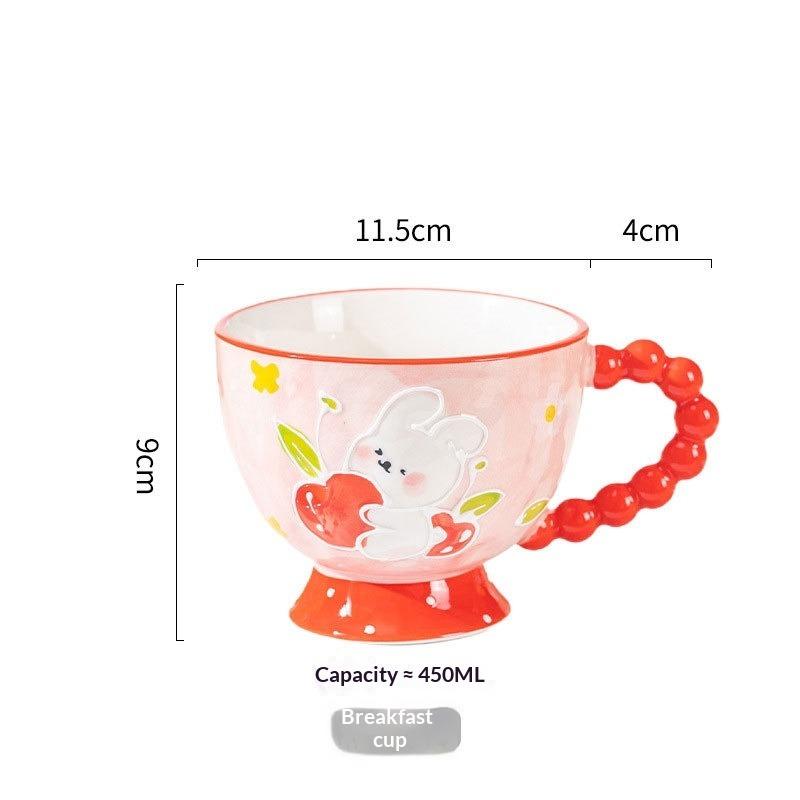 Hand-painted Ceramic Cup Cute Creative Bead Handle Breakfast Cup High Value Large Capacity Milk Oat Cup Drinking Cup