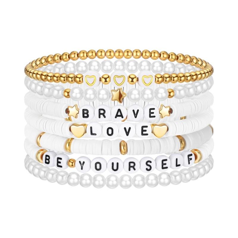 JYL TS Bracelet Stackable Elastic Letter Beads Inspires Joy & Optimism Daily
