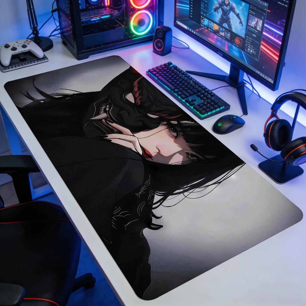 Gothic Anime Girl Mouse Pad XXL Gaming Mousepad with AntiSlip Base Extended Gaming Keyboard Mat with Dark Art Design