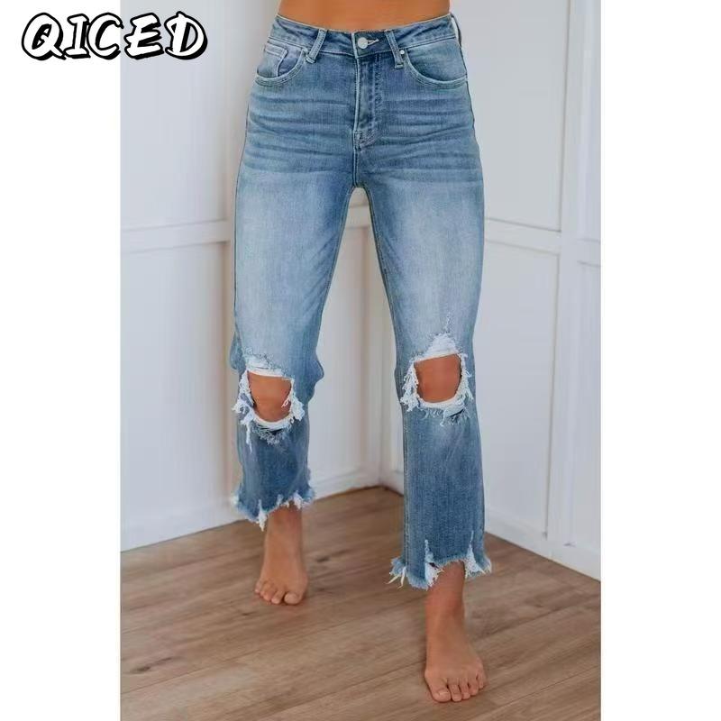 QICED Women's Fashion Casual Solid Color Print Pants & Capris