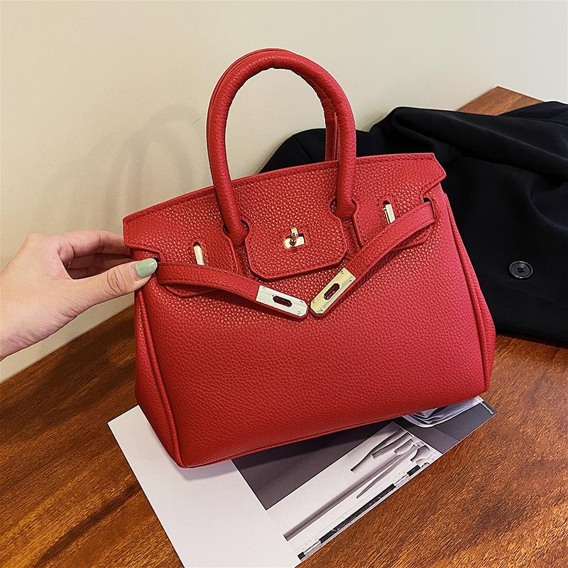 New Fashionable Lychee Pattern Lock Platinum Bag Portable Shoulder Oblique Span Women's Bag