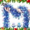 Durable Pet Material Ribbon Christmas Snowflake Tinsel Garland, 200cm Light Blue Purple Foil Stair Railing Decor Strip for Tree Staircase Window,