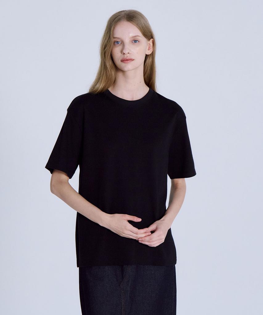 BASIC HOUSE Women'S 40-Count Relaxed Fit Crew Neck Short Sleeve T-Shirt Black Lats0209