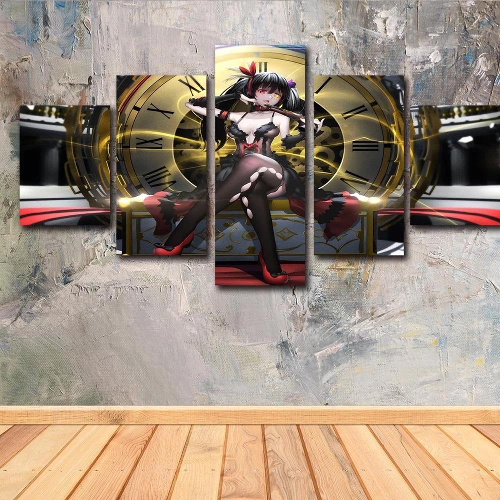 Picture Canvas Print 5 Pcs Anime Characters Painting Date A Live Kurumi Tokisak Poster Frame Modular Living Room Decor Wall Art