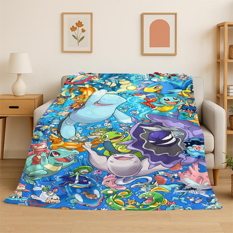 Cute Pokemon Pikachu Cartoon Flannel Blanket Soft Warm Throw Blanket for Bedroom Living Room Bed Travel Camping Picnic Kid
