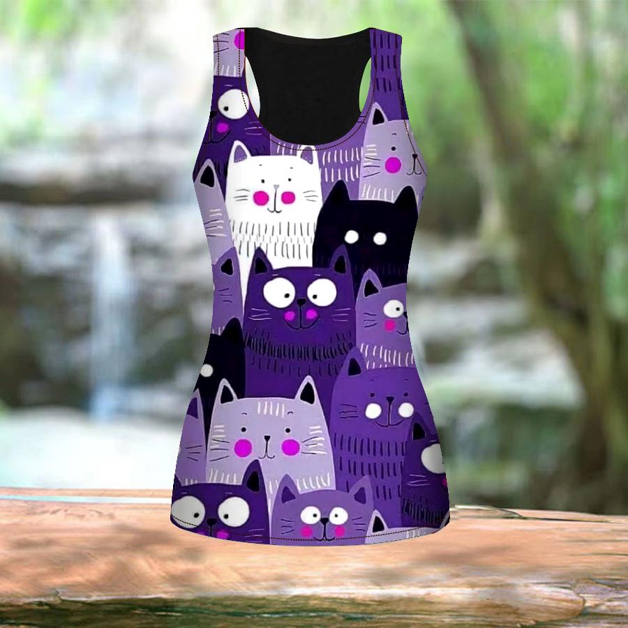 3D Cute Kitten Print Women Workout Yoga Gym Printed Summer Sport Shirts Plus Size Vests