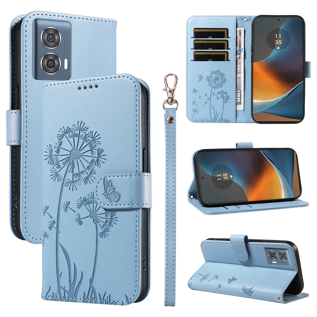 For Motorola Edge 50 Fusion 5G Leather Wallet Case with Strap Dandelion Imprint Phone Stand Cover
