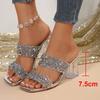 Fashion Gold Silver Sequins High Heels Sandals Women Summer Fashion Square Toe Transparent Heel Slippers Woman Bling Banquet Party Shoes