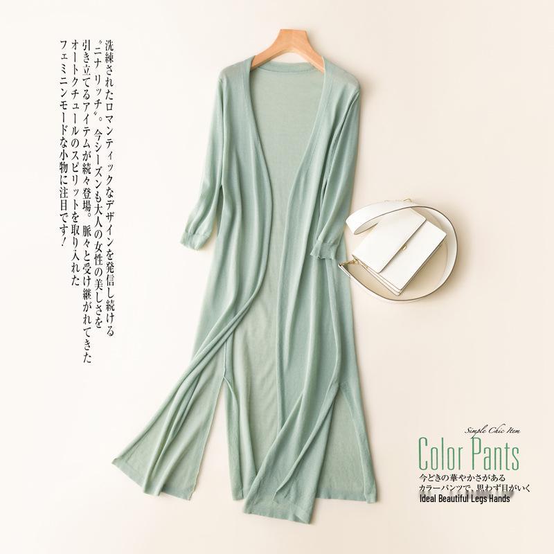 Dámský letní kardigan z ledového hedvábí se sukní - Ochrana proti slunci a klimatizovaný středně dlouhý svrchní oděv, styl 2021