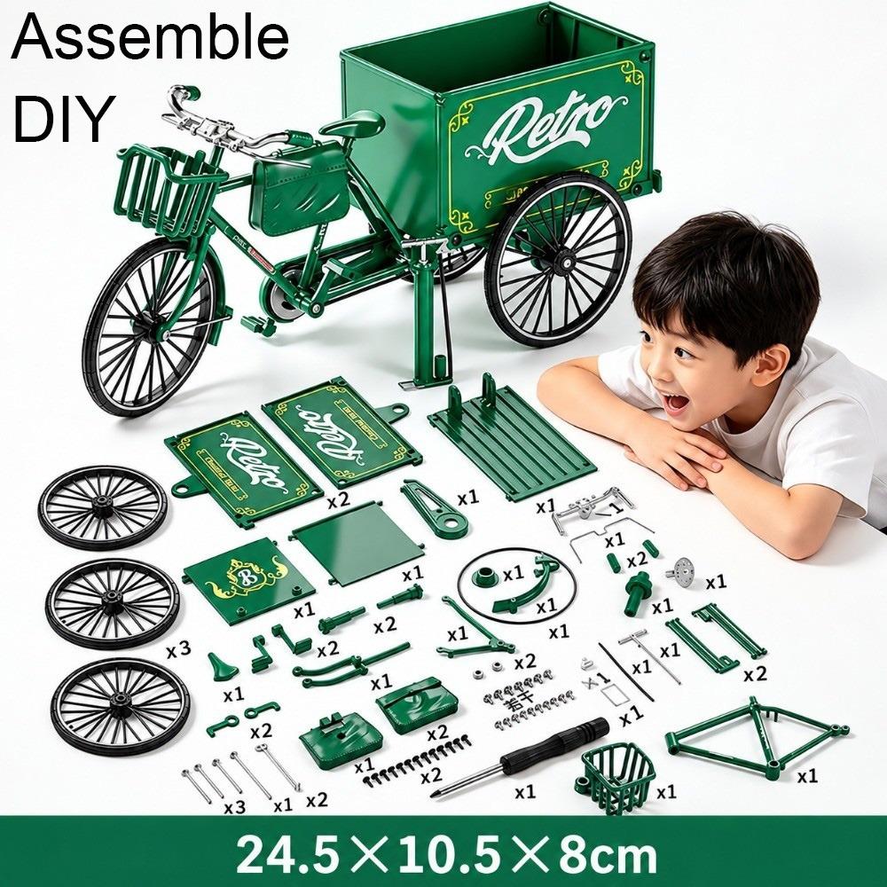 Alloy Assembly Model Tricycle Green Black Assembly Bike Model Kit  Educational Play