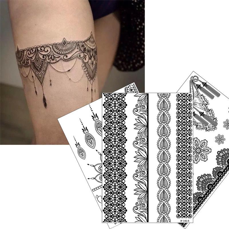 Tattoo-Aufkleber Party Schwarz Ausgehöhlte Spitze Tattoo-Aufkleber Wasserdicht Henna-Tattoo