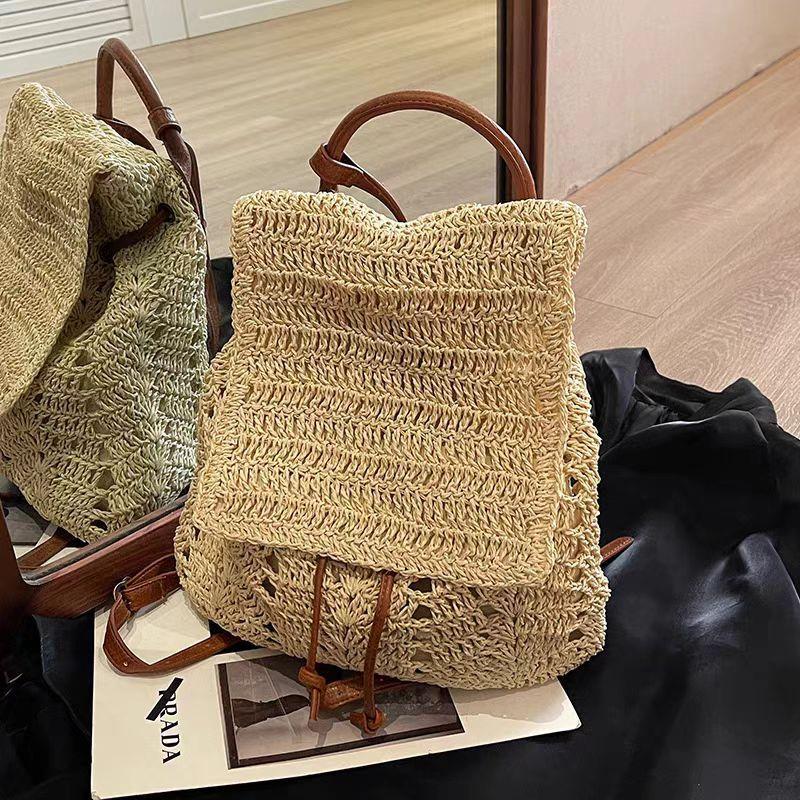 Große Kapazität, lässig, vielseitig, handgewebt, Stroh, doppelt verwendbar, minimalistischer Rucksack, einzelne Schultertasche – modische Bohemian-Strandtasche